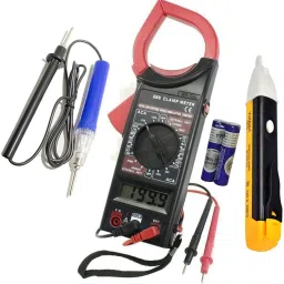 1pc Touch less Voltage 1pc Tester Continuity tester and 1pc Digital Clamp Meter Electronic Tester Pocket Clamping Meter for Measuring AC/DC Voltage, AC Current, Resistance, Data Hold & Overload Protection in Portable Mini MT87 Electric Testing Digital Multimeter (Pack of 3) Digital Multimeter-20
