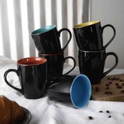 the decor mart Glazed 300ml Black Ceramic (Set of 6) Coffee Mug-picture-9