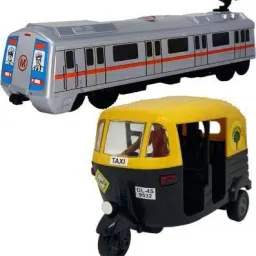 Toy Mall Pack Of 2 Small Size Plastic Made Indian Replica Miniature Model Auto & Metro Train With Pull Back & Go Tiny Size Toys for Kid| Train Toy For Boys | Playing Toys for Babies | Use As Showpieces [2 Combo Offer] [Small Size] (Grey, Black, Pack of: 2)-14