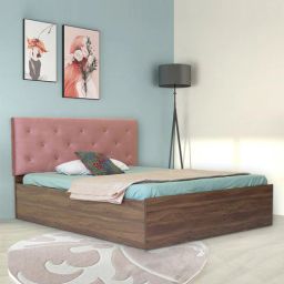 mintwud from pepperfry Miyu Queen Size Upholstered Bed in Dusty Rose & Walnut Colour With Box Storage-picture-42