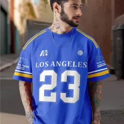 Men Printed Round Neck Cotton Blend Blue T-Shirt-image-39