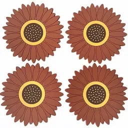 Silicone Mat for Hot & Cold Pot - Cute Sunflower Shaped Table mat Waterproof, Protect Your Furniture from Damage,Brown Trivet-11