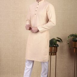 Men Paisley, Embroidered Cotton Blend Straight Kurta-image-15
