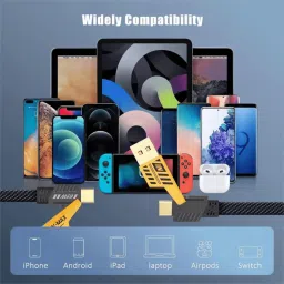 RoarX Type C 6 A 1 m Braided Nylon 4 in 1 65W Fast Charging Cable Compatible for-iPhone & Android with MFI Certified (1 Meter) image 5