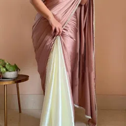 Solid/Plain Bollywood Satin, Pure Silk Saree-image-3