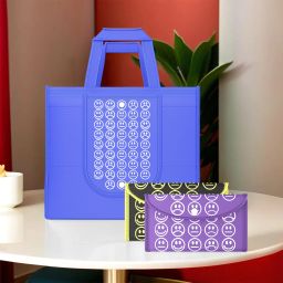 Pack of 3 Smile Foldable Unisex Shopping Bags | Dark Blue, Black Yellow & Purple Pack of 3 Grocery Bags-image-19