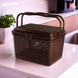 homestic Plastic Plastic Trendy Shopping Storage Basket with Handles - Big (Brown) Storage Basket-picture-28