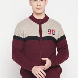 duke Men Colorblock Crew Neck Maroon Sweater-picture-5