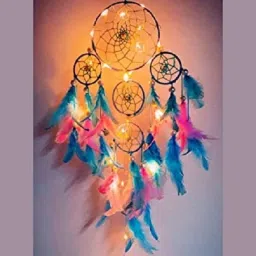 dream Catcher Pastel 4 Tier with Pretty LightsDecor,Balcony,Car,WindChimes,Room Feather, Wool Dream Catcher-picture-3