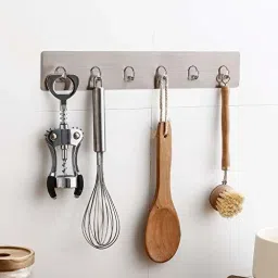 Self Adhesive Wall Mounted Hooks Strip with 6 Hooks, Bathroom Towel Hanger Clear, Transparent Towel Holder-11
