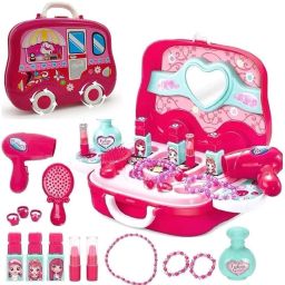 Beauty Set Toy Cosmetic Makeup Kit Toys Suitcase with All Makeup Accessories Necklace, Bracelet, Hairdryer, Mirror for Kids-10
