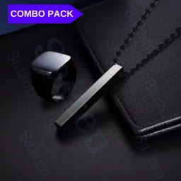 vertical bar with ring for boys and men"s Black Silver Stainless Steel, Metal Pendant-32