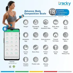 Tracky Smart Weighing Scale for Body Weight 18 Body Mertrics Sync With Mobile Leaone Weighing Scale image 4