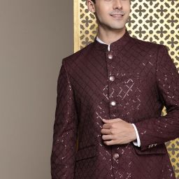 Men Self Design Bandhgala Festive Blazer-image-43