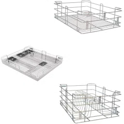 Utensil Kitchen Rack Stainless Steel Modular Kitchen Basket Accessories cabinets Multipurpose drawer wired 6"plain, 4"cutlery, 8"thali (17 Inch Width * 20 Inch Depth)set of 3 Steel-image-84