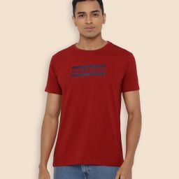 Men Graphic Print Round Neck Pure Cotton Red T-Shirt-image-11