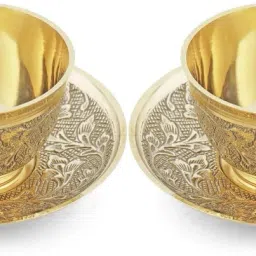 Pack of 2 Brass Embossed Tea Cup Set-image-70