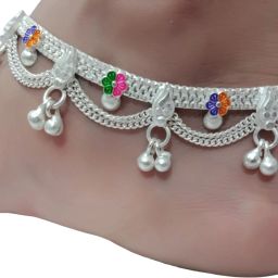 Frill Jhallar Payal Silver Platted Ankle For Women Brass, Silver Anklet-image-68