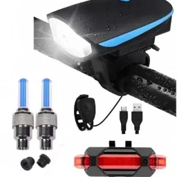 Rechargeable Premium Cycle Front, Rear & Valve Light and with Horn Waterproof LED Front Rear Light Combo-image-4