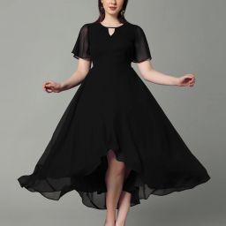 Women High Low Black Maxi/Full Length Dress-image-74