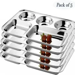 Stainless steel bhojan Thali Dinner Plate (5 Units) Dinner Plate (5 Dinner Plate) Dinner Plate (5 Dinner Plate) Sectioned Plate-image-23