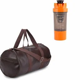 15 L Gym Duffel Bag - Leather Gym Bag Combo Sports ,Shaker Bottle Fitness Kit Accessories - Brown-image-44