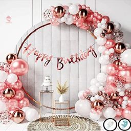 Solid Birthday Decoration Kit Rose Gold and White Metallic Balloons Combo Balloon-12