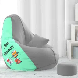 XXXL PatternPuff Bag With Free Cushion and Puffy , Jam Session - Peach & Lt. Grey Teardrop Bean BagWith Bean Filling-24
