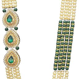 4 Layers 3 Sided Broach White - Green Dulha Mala for Engagement - Wedding Pearl Mother of Pearl Necklace-image-64