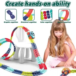 145 Pieces Race Track Toys for Kids Flexible Changeable Magic Car Tracks Playset-4