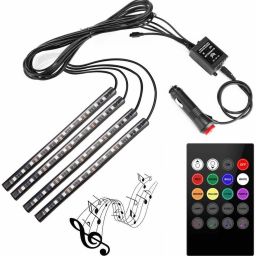 autopowerz Set of 4 9 LED RGB Multi-Colour Strip Car Atmosphere Light with Music Controller and Remote for All Cars Car Fancy Lights image 5