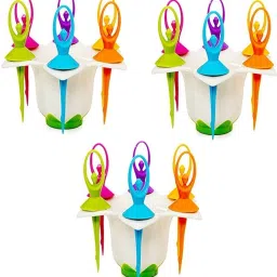 Plastic Dancing Doll Fruit Fork Set With Stand, 6 PCS Fork Spoon Set in Each Stand (Multicolor, Pack Of 3) Disposable Plastic Fruit Fork Set-1