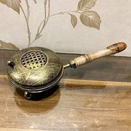 Charcoal Incense Burner, Loban Burner with Handle, Dhoop Dhuni Burner Sambrani Dhoop, Resin & Home Office Temple Prayer Butler Wooden Incense Holder-picture-17
