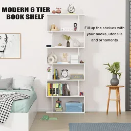 junco 6 Layer Ladder Bookshelf S Shaped Engineered Wood Bookcase Engineered Wood Open Book Shelf image 5