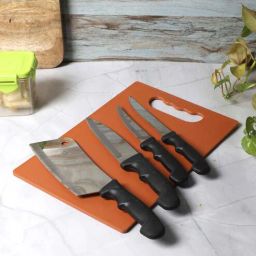 Stainless Steel 4 Pcs Knife Sets with Plastic Chopping Board-image-4