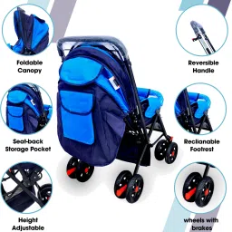 dandles Baby Stroller and Pram with Sun Canopy & Mosquito Net and Wheel Breaks Stroller Stroller image 3