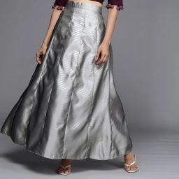 Women Striped Flared Grey Skirt-image-32