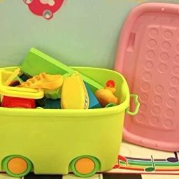 Children's Toy With Lid Wheels Colorful Plastic Container Organizer Storage Box-image-28