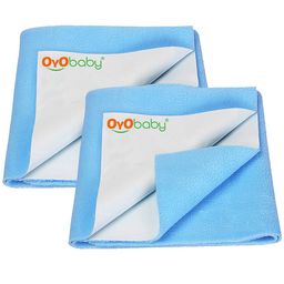 OyO Baby Kids Blue 2 Pieces Waterproof Cotton Bed Protector Dry Sheets-image-109