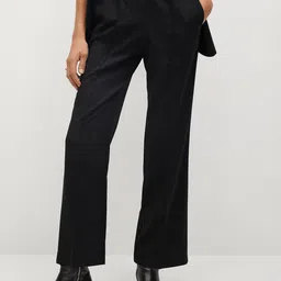 MANGO Women Black Sustainable Straight Fit Checked Regular Trousers-image-92