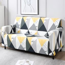 HOKIPO Grey & Yellow Printed 3 Seater Elasticated Sofa Cover With Arms-image-93