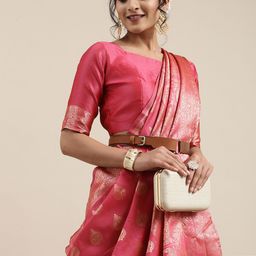 Saree mall Pink Ethnic Motifs Silk Blend Banarasi Saree-image-101