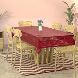 Kuber Industries Maroon-Coloured Self-Design Cotton 6-Seater Rectangular Table Cover-21