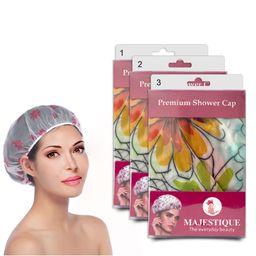 MAJESTIQUE Set of 3 Waterproof Shower Cap Ideal for All Hair Lengths-19