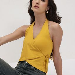 The Roadster Life Co. Tie-Up Detail Halter Neck Crop Asymmetric Hem Wrap Top-picture-20