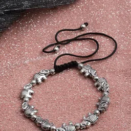 PANASH Oxidised Silver-Toned Elephant Shaped Ethnic Charm Bracelet-61