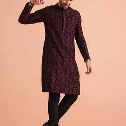 KISAH Men Embroidered Regular Fit Thread Work Kurta Churidar Set-image-25