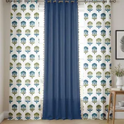 URBAN SPACE Blue & White Set of 3 Ethnic Motifs Long Door Curtain-image-1