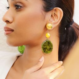 Rubans 18K Gold-Plated Green & Yellow Beaded Stylish Drop Earrings-34