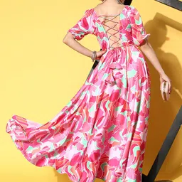 Inddus Multicoloured Satin Maxi Dress-image-83